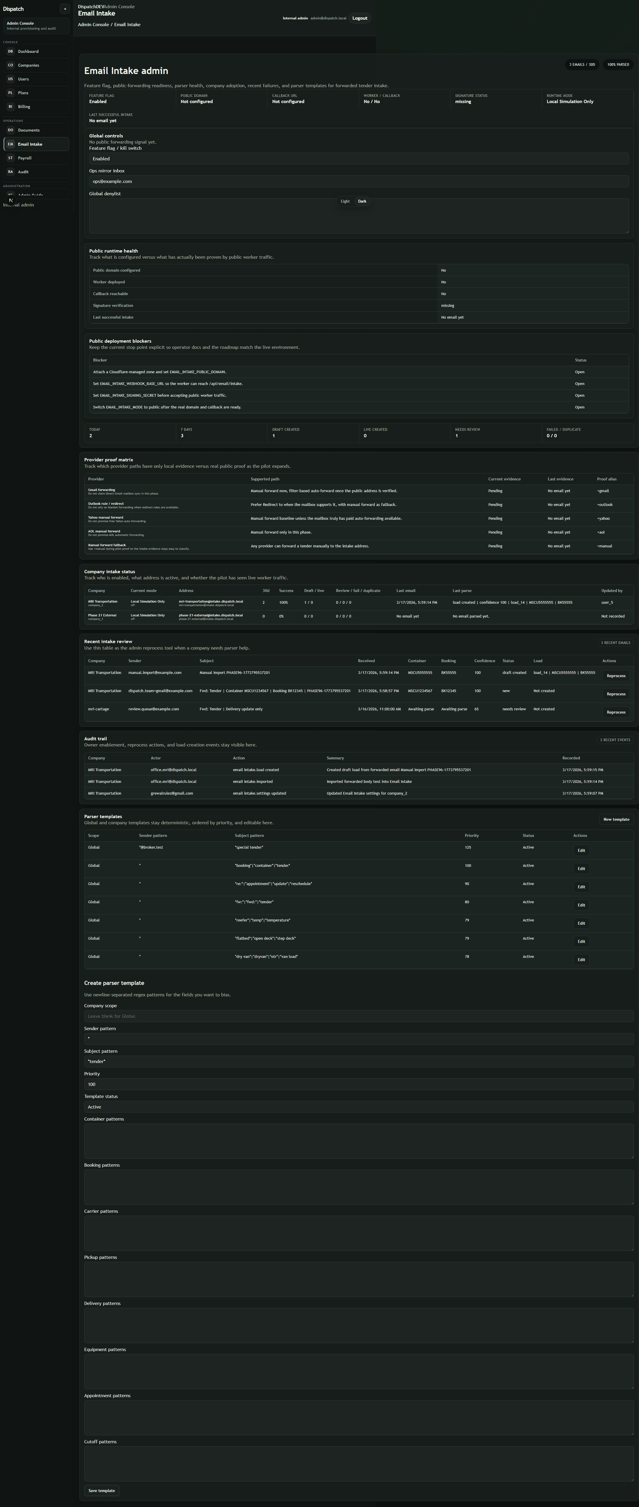 DispatchAi by Brace email intake review workspace